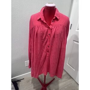 Free People Womens Size L Button Up Tunic Top Pink Long Sleeve Shirt Dress